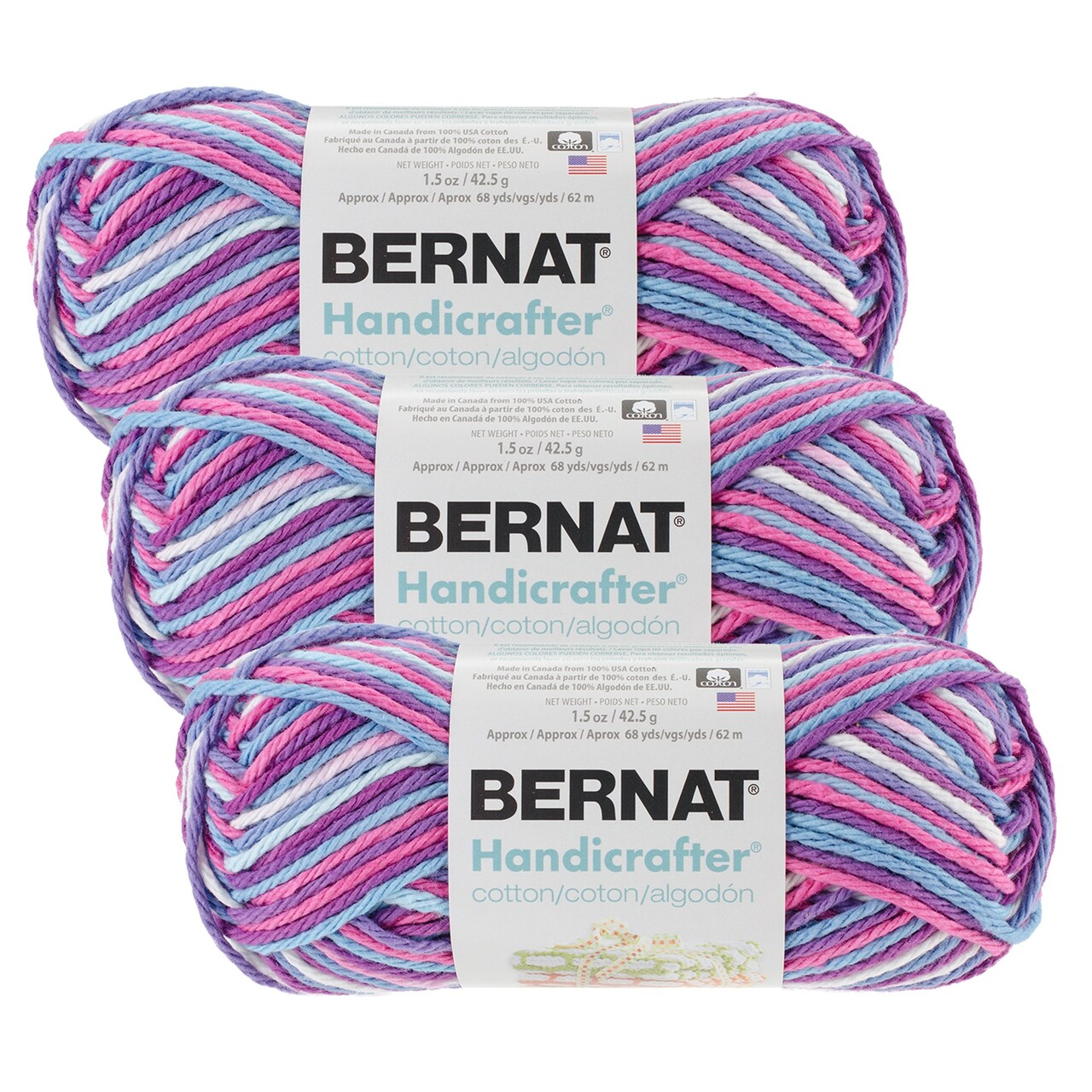 (Pack of 3) Bernat Handicrafter Cotton Yarn - Ombres-Purple Perk